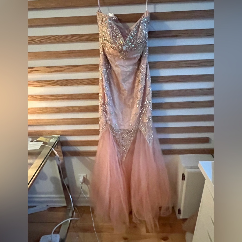 Elegant Pink Embellished Evening Gown